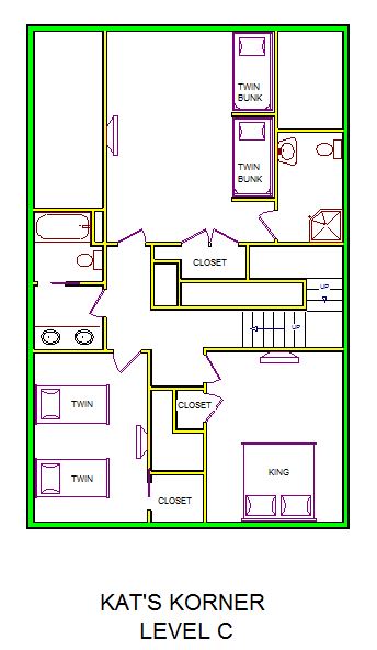 A level C layout view of Sand 'N Sea's beachside house vacation rental in Galveston named Kat's Korner